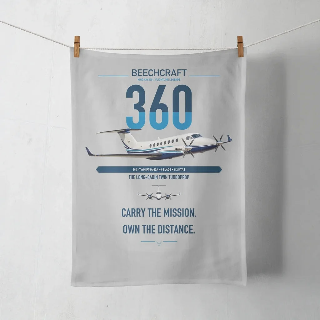 Beechcraft King Air 360 design on light gray towel