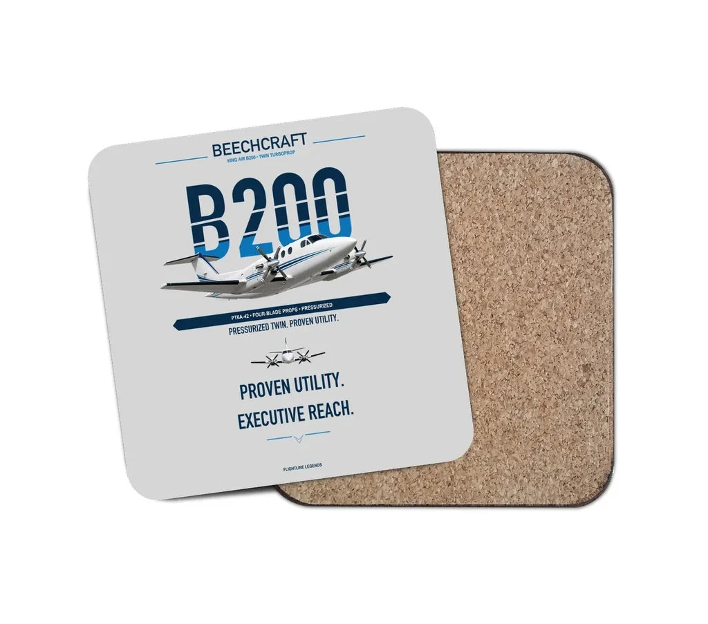 Beechcraft King Air B200 design on light gray 1 piece coaster