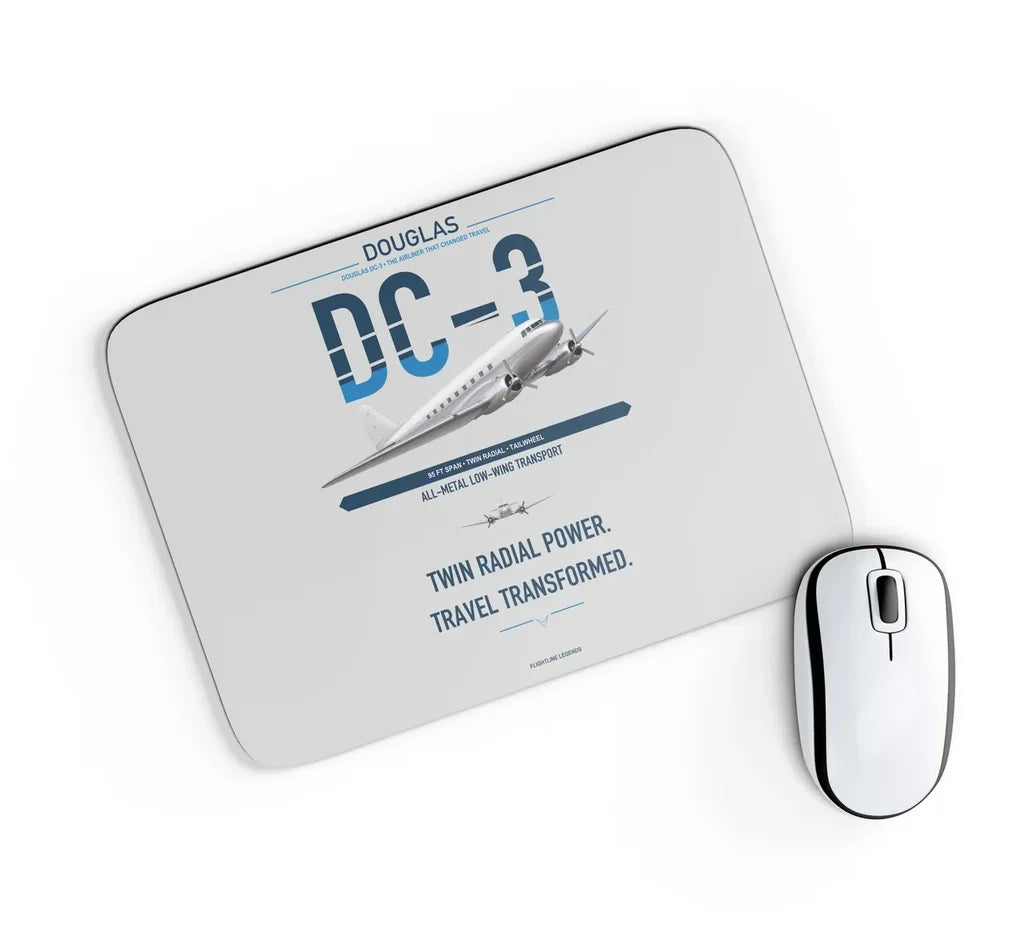 Douglas DC-3 design on light gray rectangle mouse pad