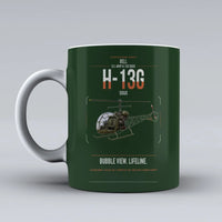 Thumbnail for Bell H-13G Sioux design on dark green ceramic mug, double-side print