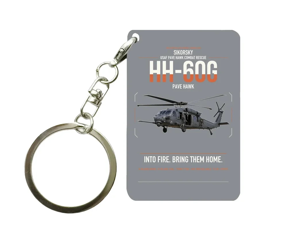 Sikorsky HH-60G Pave Hawk design on gray designed key chain, double-side print