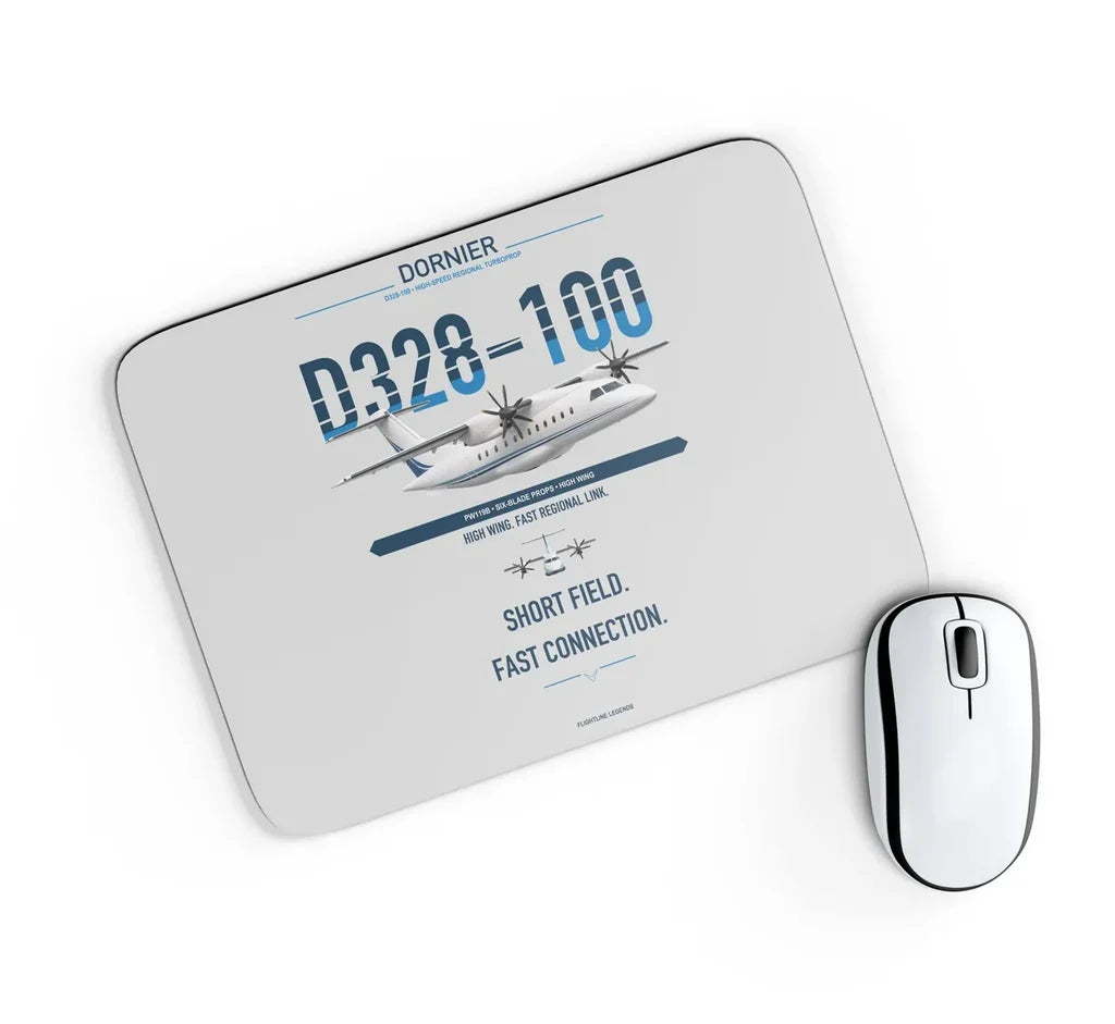 Dornier D328-100 design on light gray rectangle mouse pad