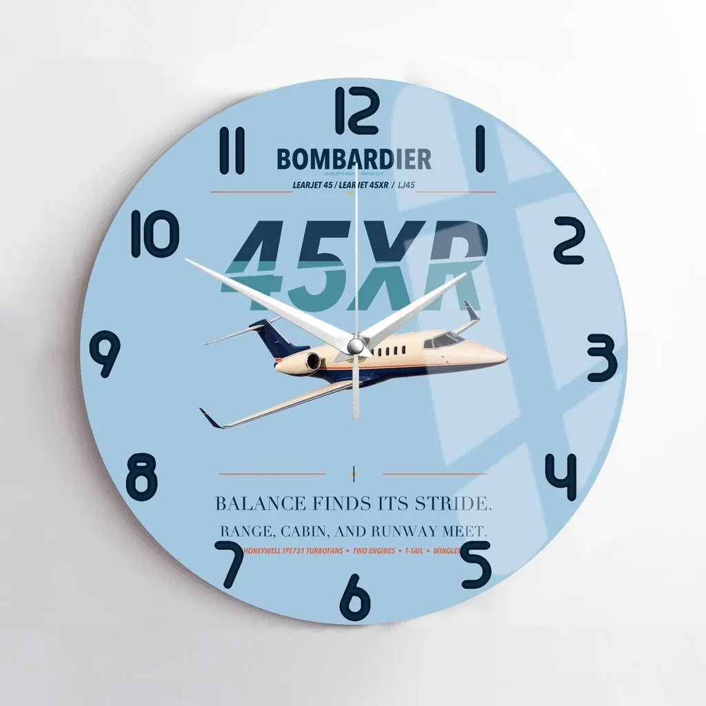 Bombardier Learjet 45XR design on light blue no frame wall clock
