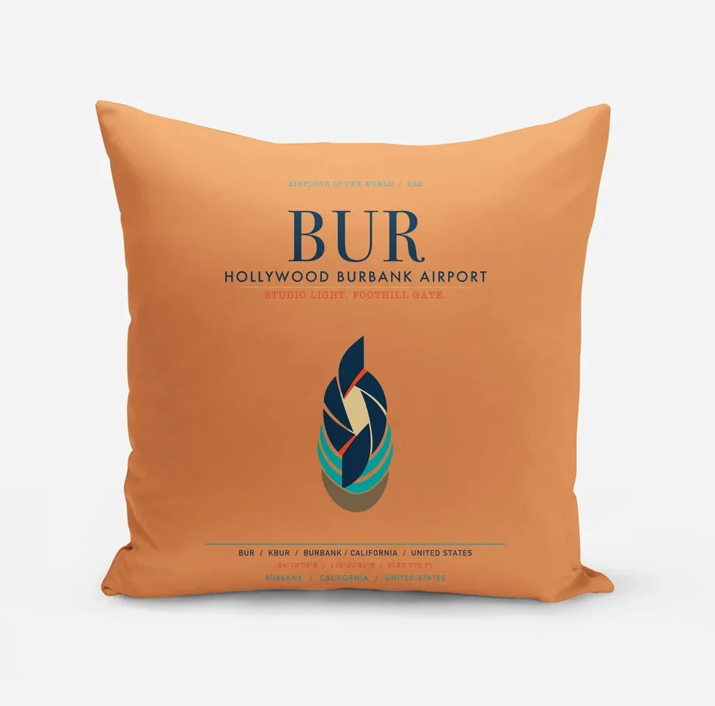 Hollywood Burbank Airport (BUR) design on orange pillow
