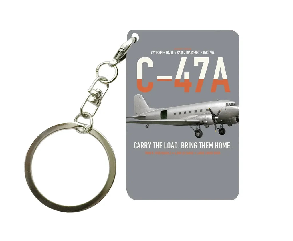 C-47A Skytrain design on gray designed key chain, double-side print