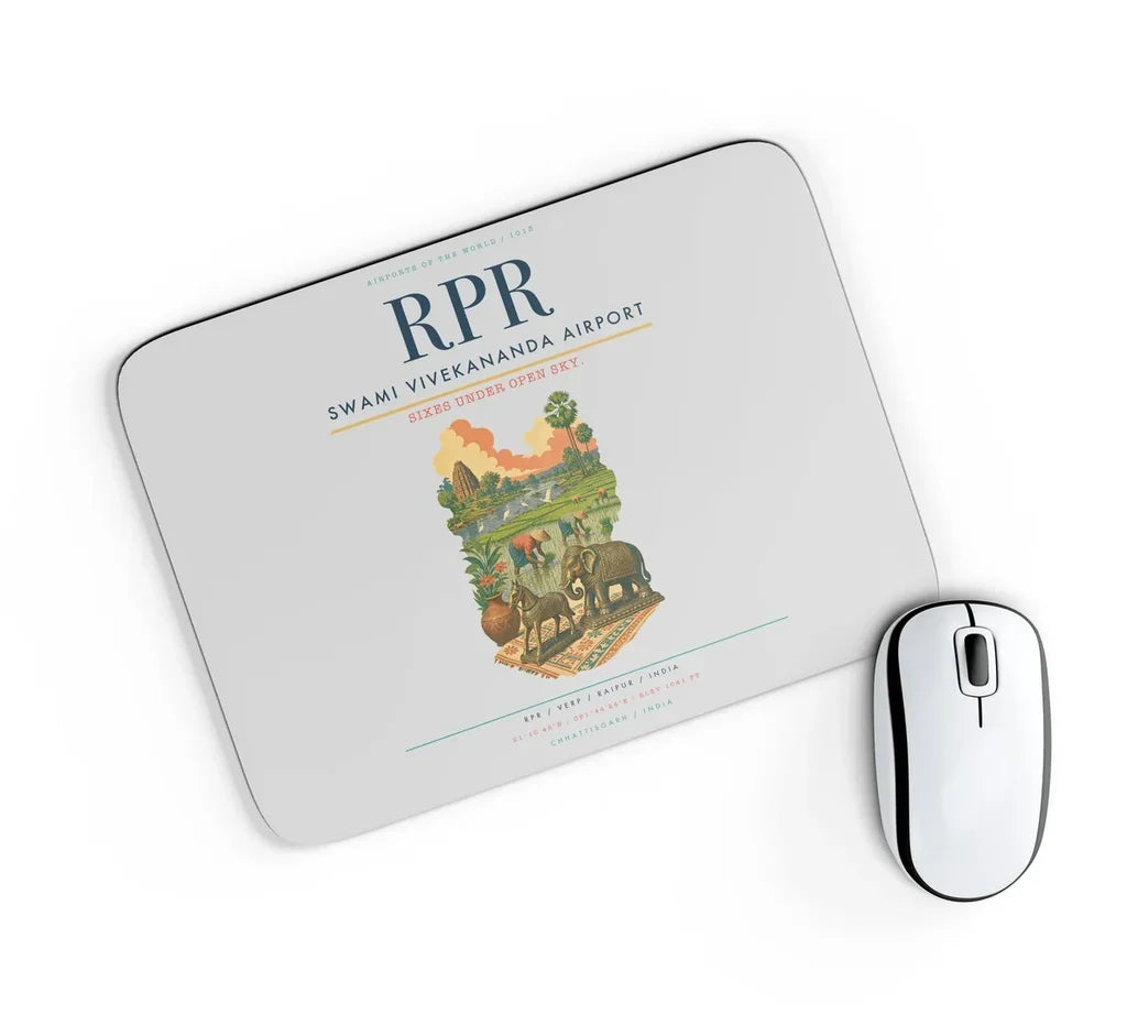 Swami Vivekananda Airport (RPR) design on light gray rectangle mouse pad