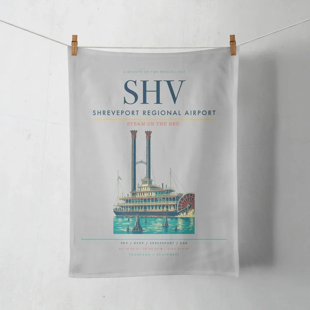Shreveport Regional Airport (SHV) design on light gray towel