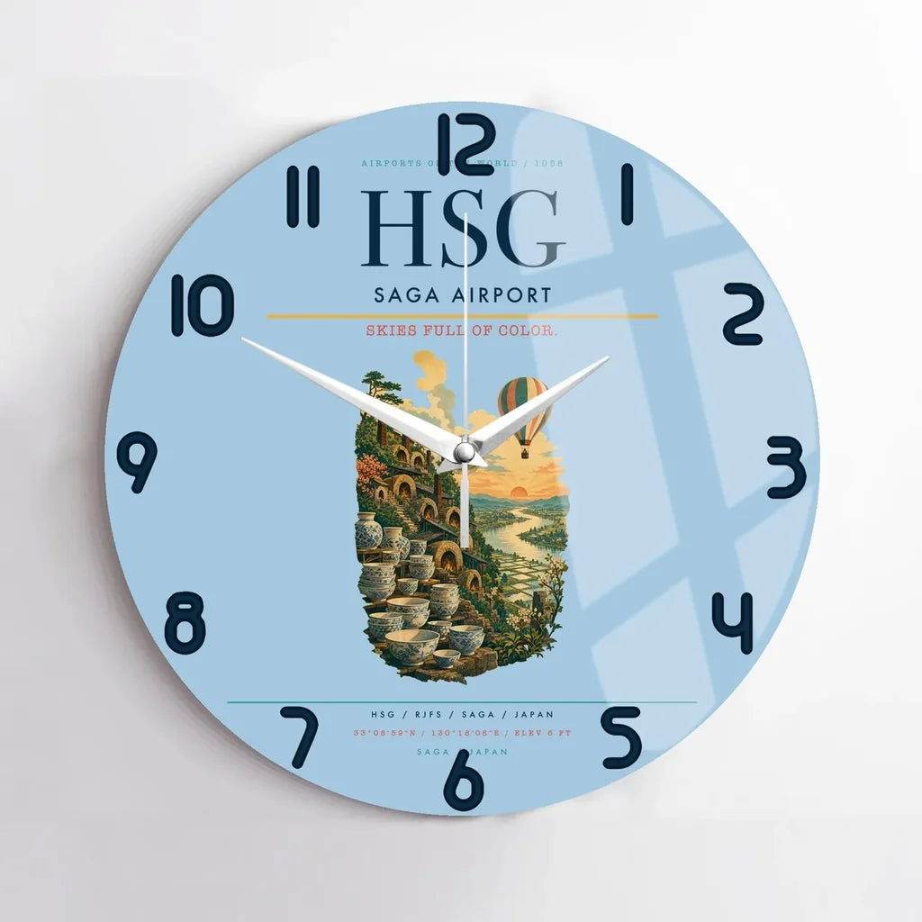 Saga Airport (HSG) design on light blue no frame wall clock