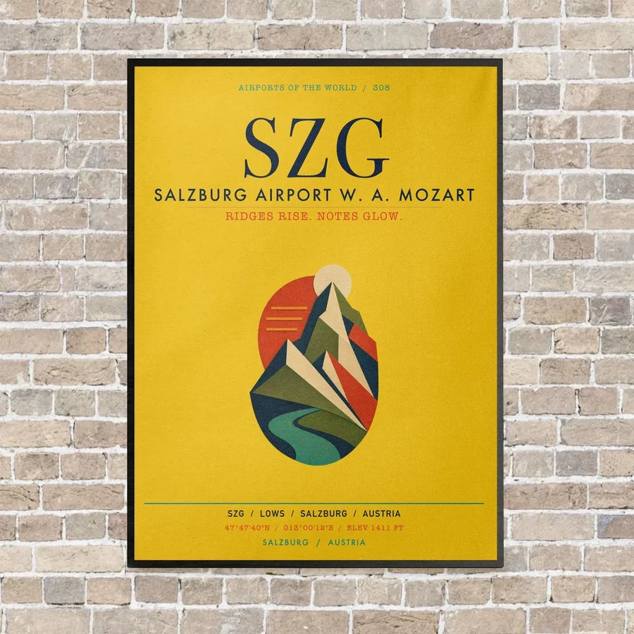 Salzburg Airport SZG vertical canvas print - framed - yellow background