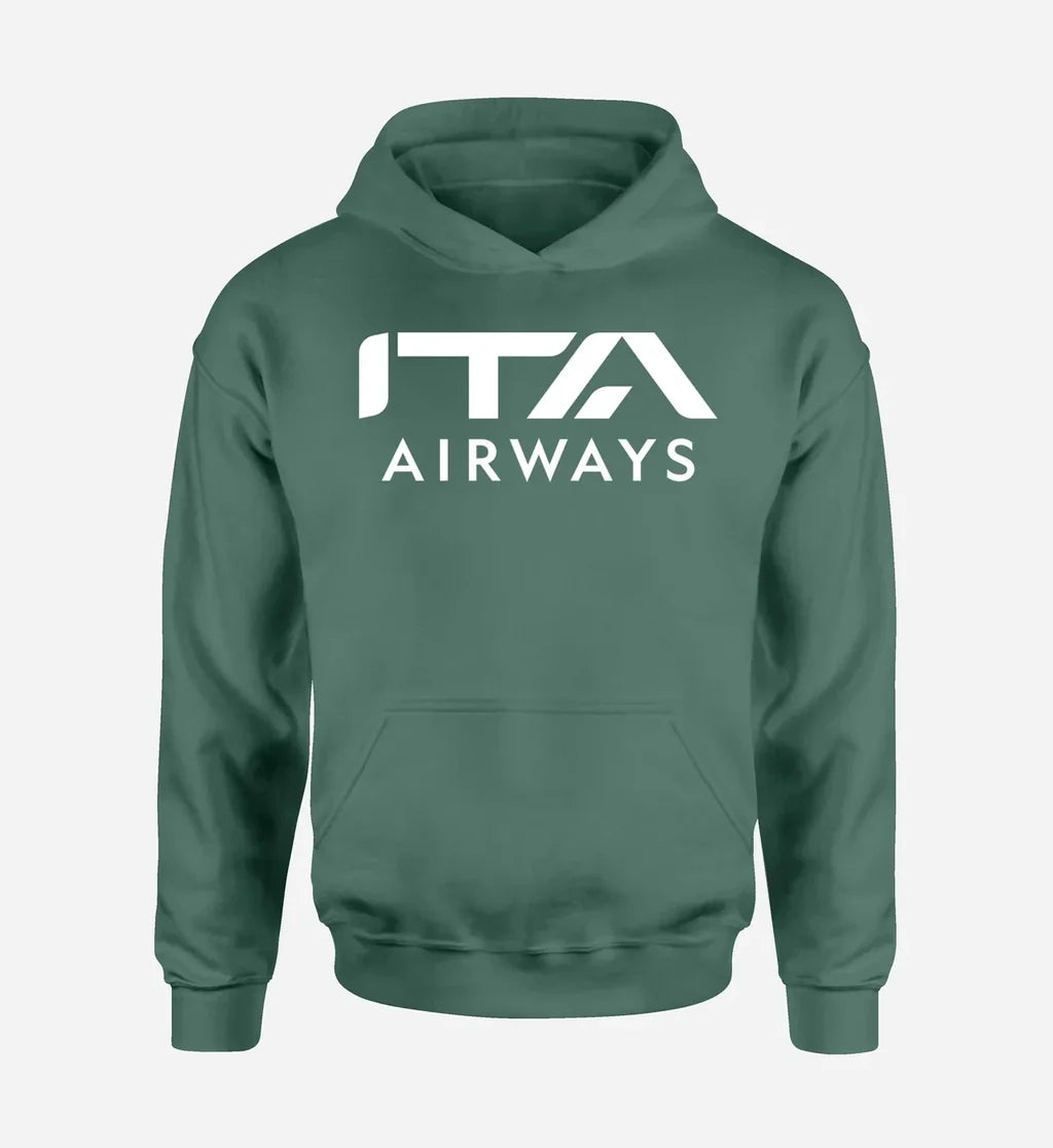 ITA Airlines logo printed on green hoodie
