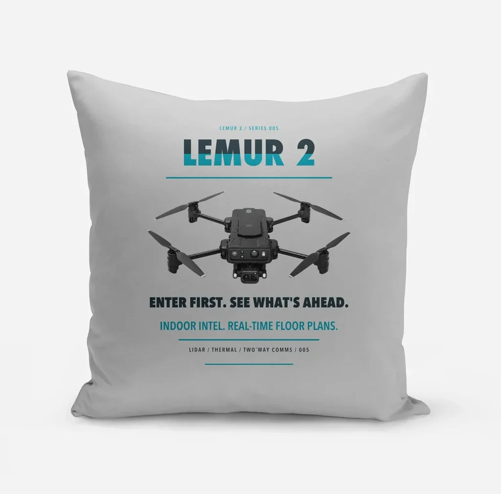 BRINC LEMUR 2 design on light gray pillow