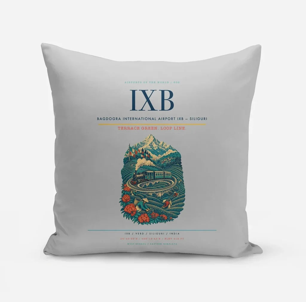 Bagdogra International Airport (IXB) design on light gray pillow