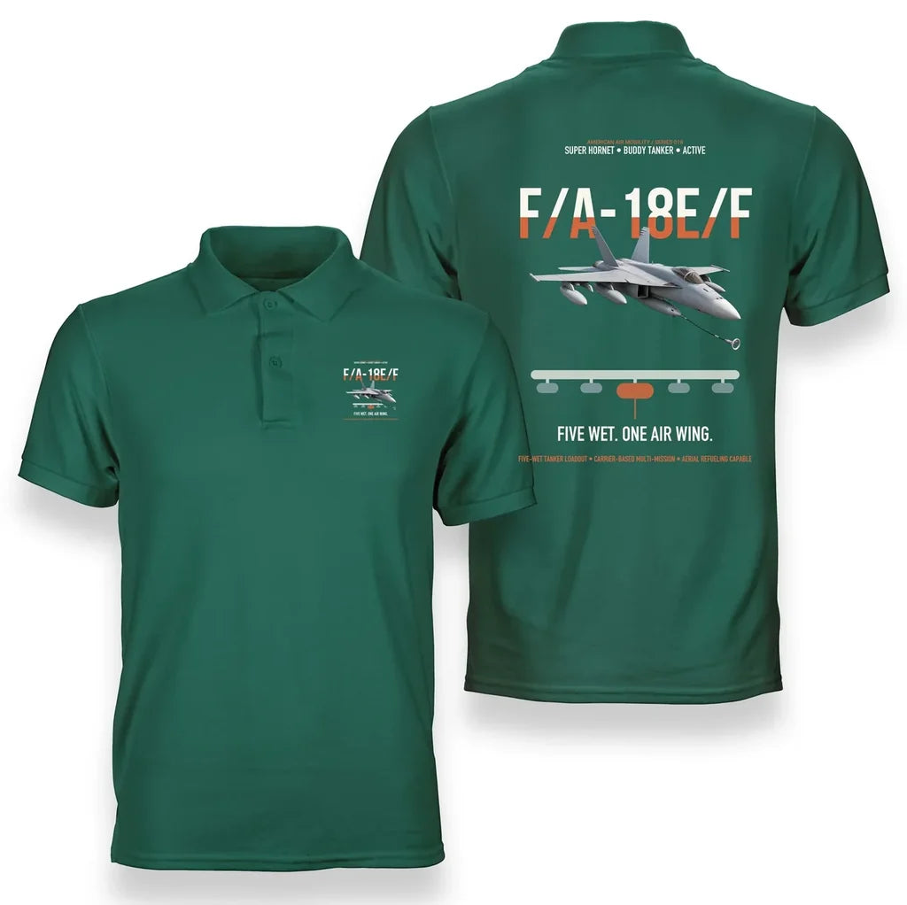 F A-18E F Buddy Tanker design on green double-side polo t-shirt, double-side print