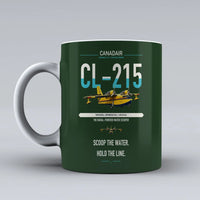 Thumbnail for Canadair CL-215 design on dark green ceramic mug, double-side print