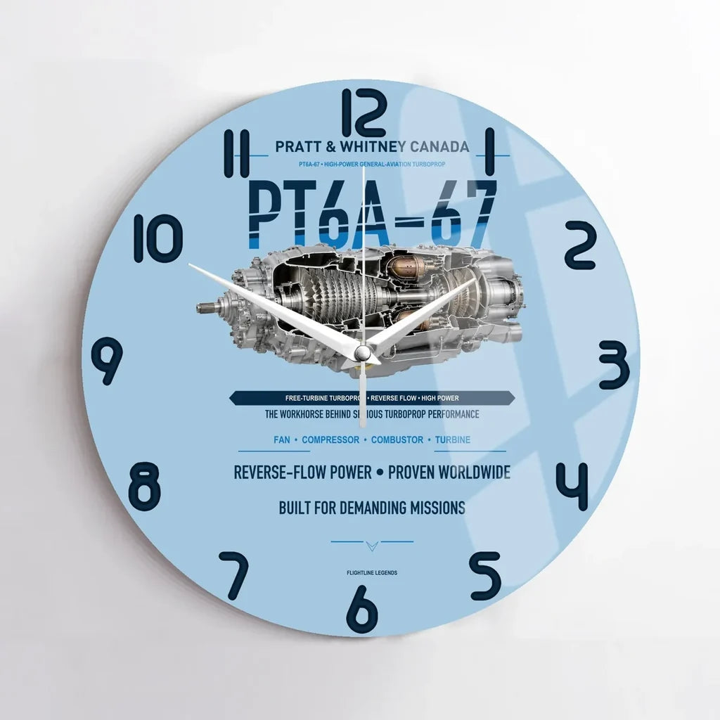 PT6A-67 design on light blue no frame wall clock