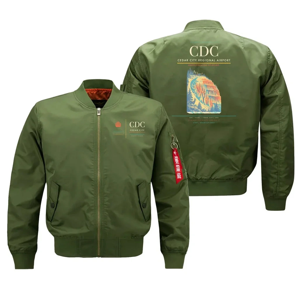 Cedar City Regional Airport (CDC) design on green bomber jacket