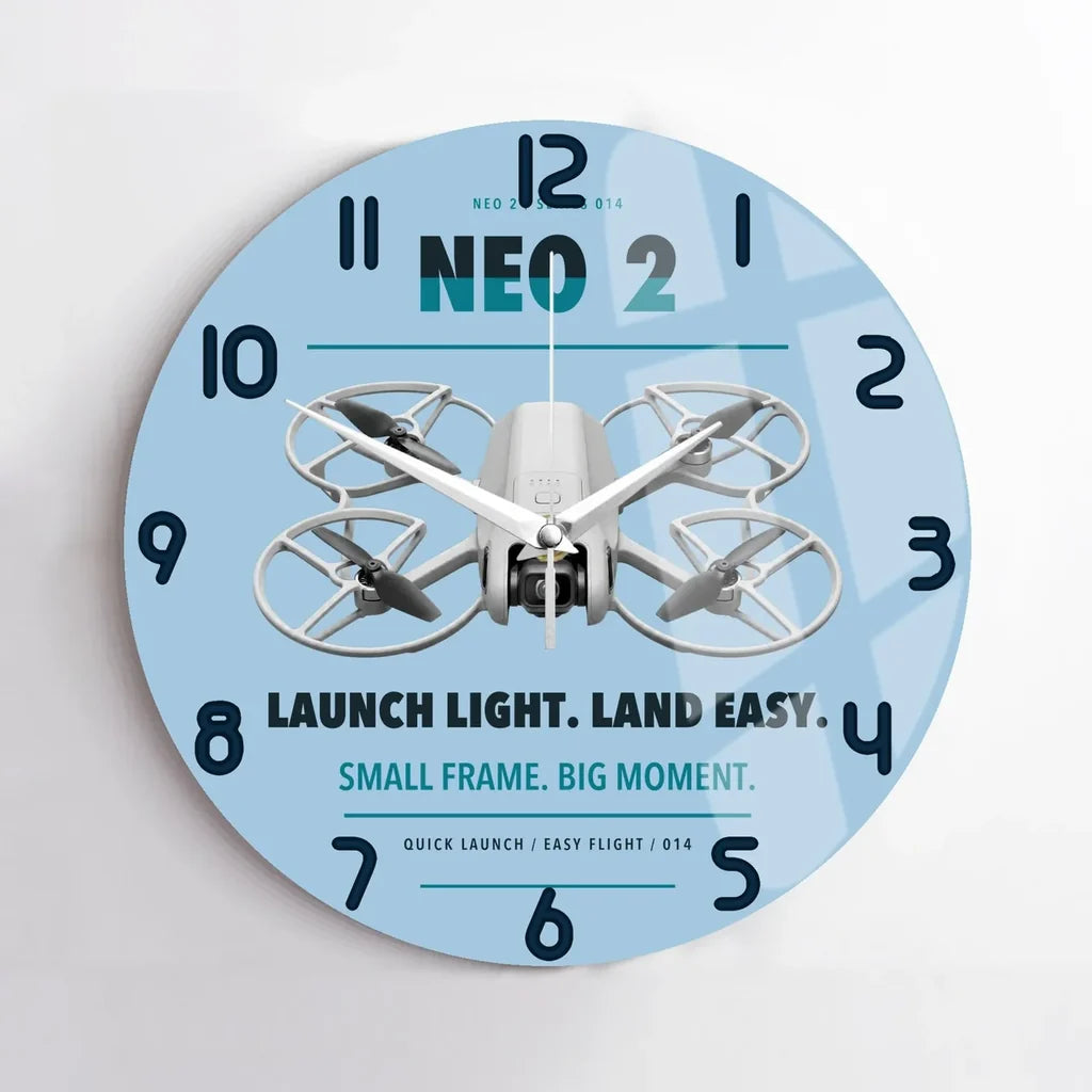 DJI Neo 2 design on light blue no frame wall clock