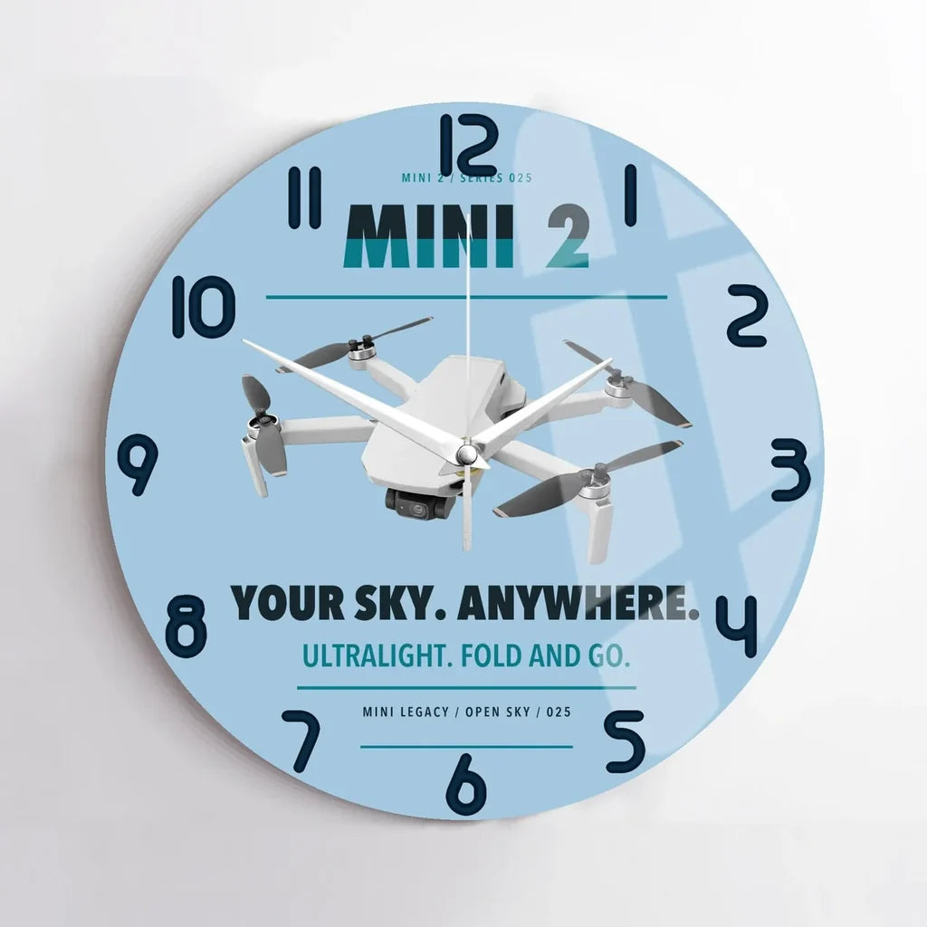 DJI Mini 2 design on light blue no frame wall clock