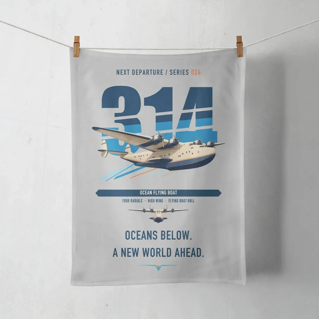 Boeing 314 Clipper design on light gray towel