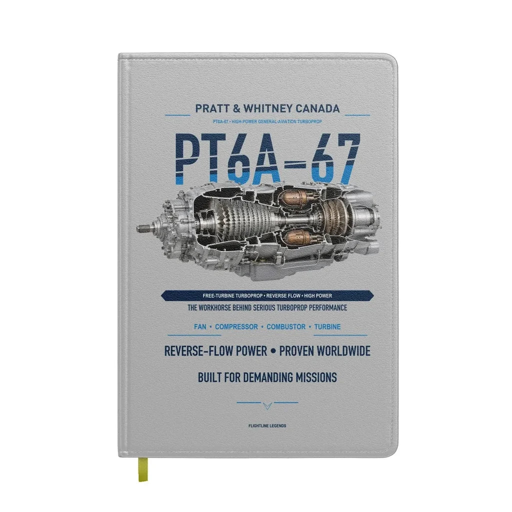 PT6A-67 design on light gray notebook