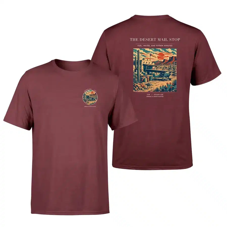 VINTAGE G4151 - The Desert Mail Stop - Double-Side T-Shirt design on darkred double side t shirt