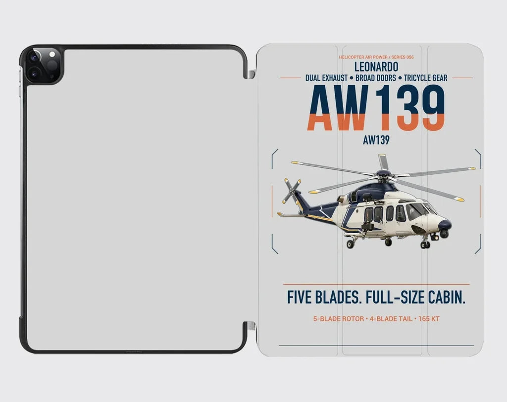 Leonardo AW139 design on light gray ipad tablet case
