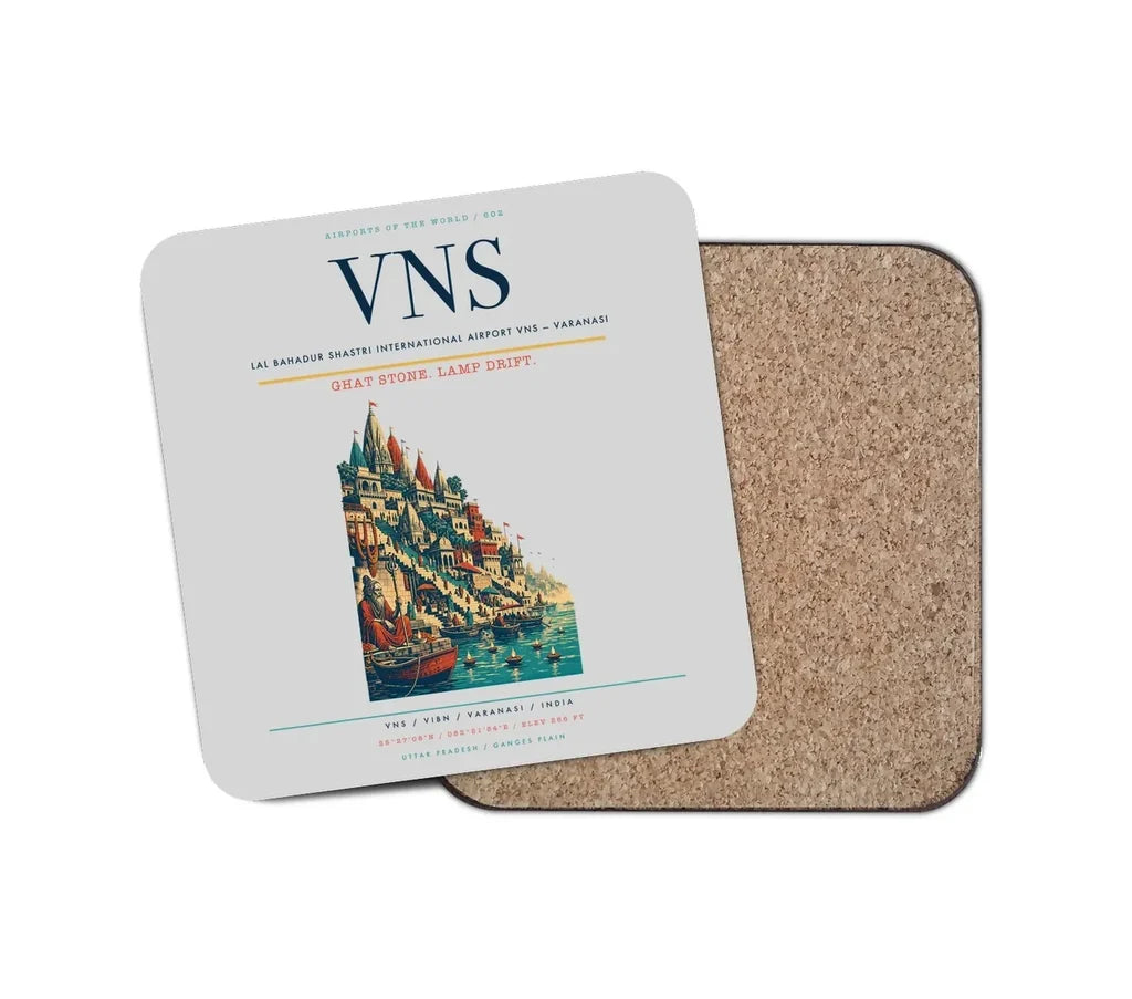Lal Bahadur Shastri International Airport (VNS) design on light gray 1 piece coaster