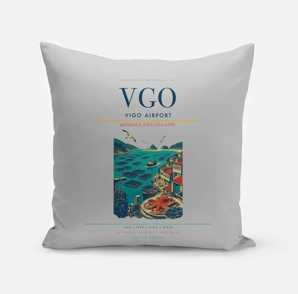 Vigo Airport (VGO) design on light gray pillow