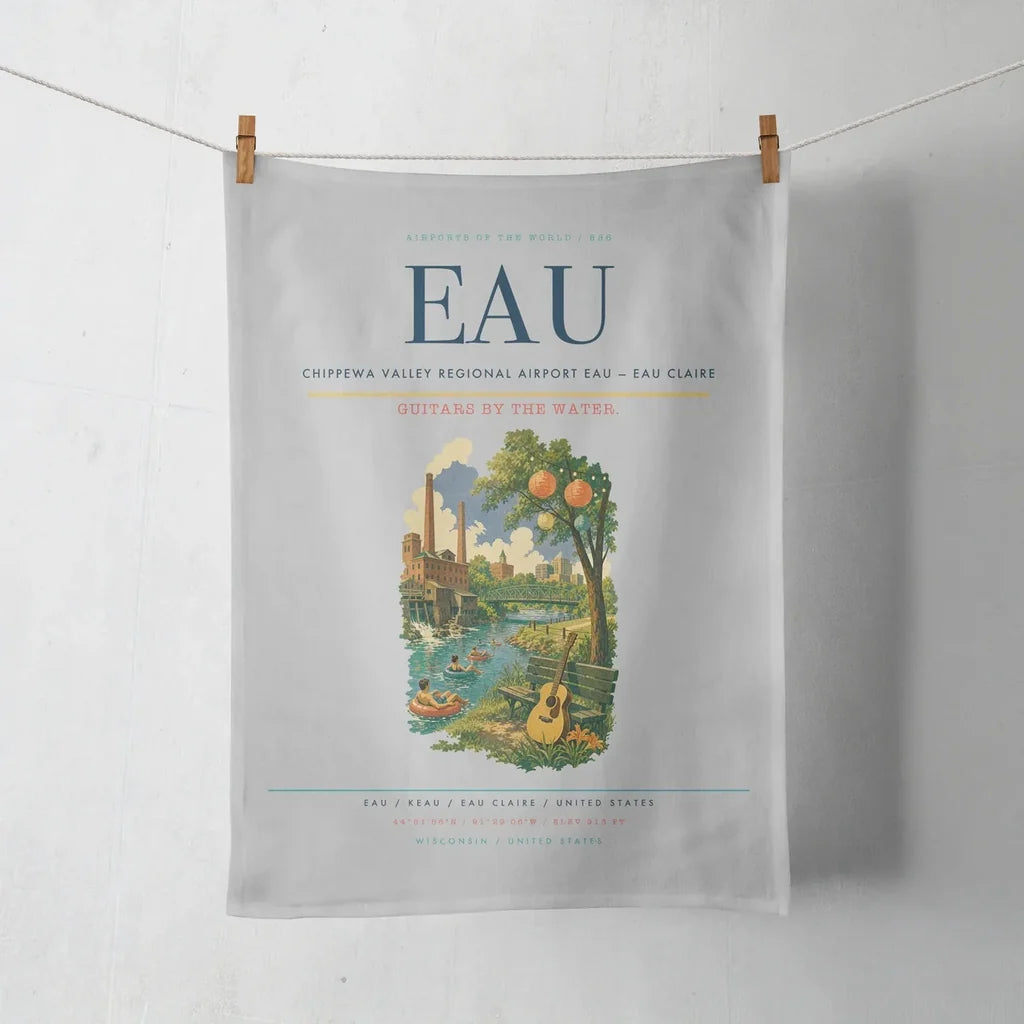 Chippewa Valley Regional Airport (EAU) design on light gray towel