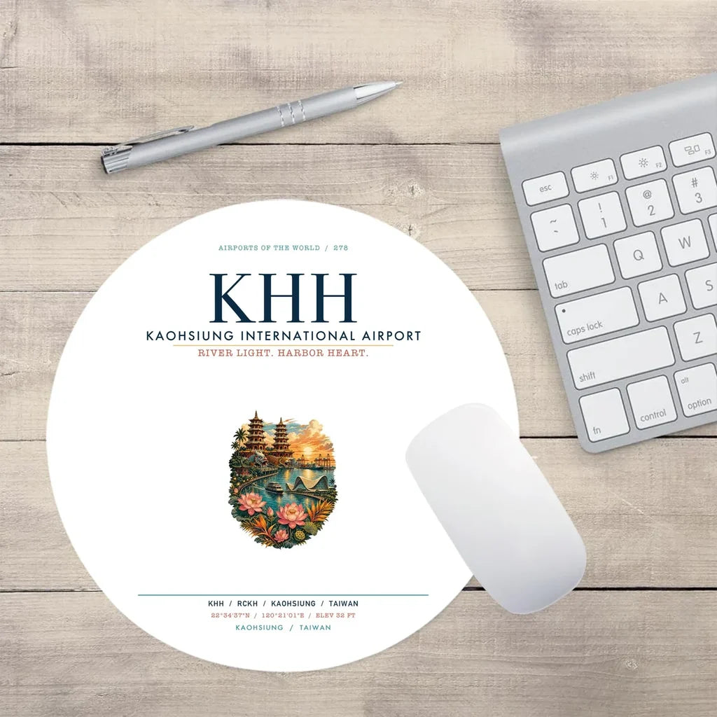 Kaohsiung International Airport (KHH) design on white round mouse pad
