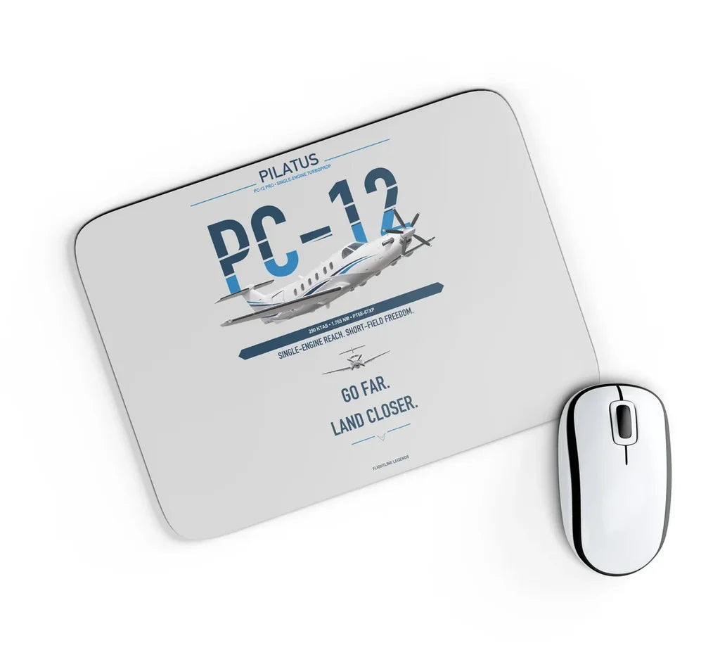 Pilatus PC-12 PRO design on light gray rectangle mouse pad