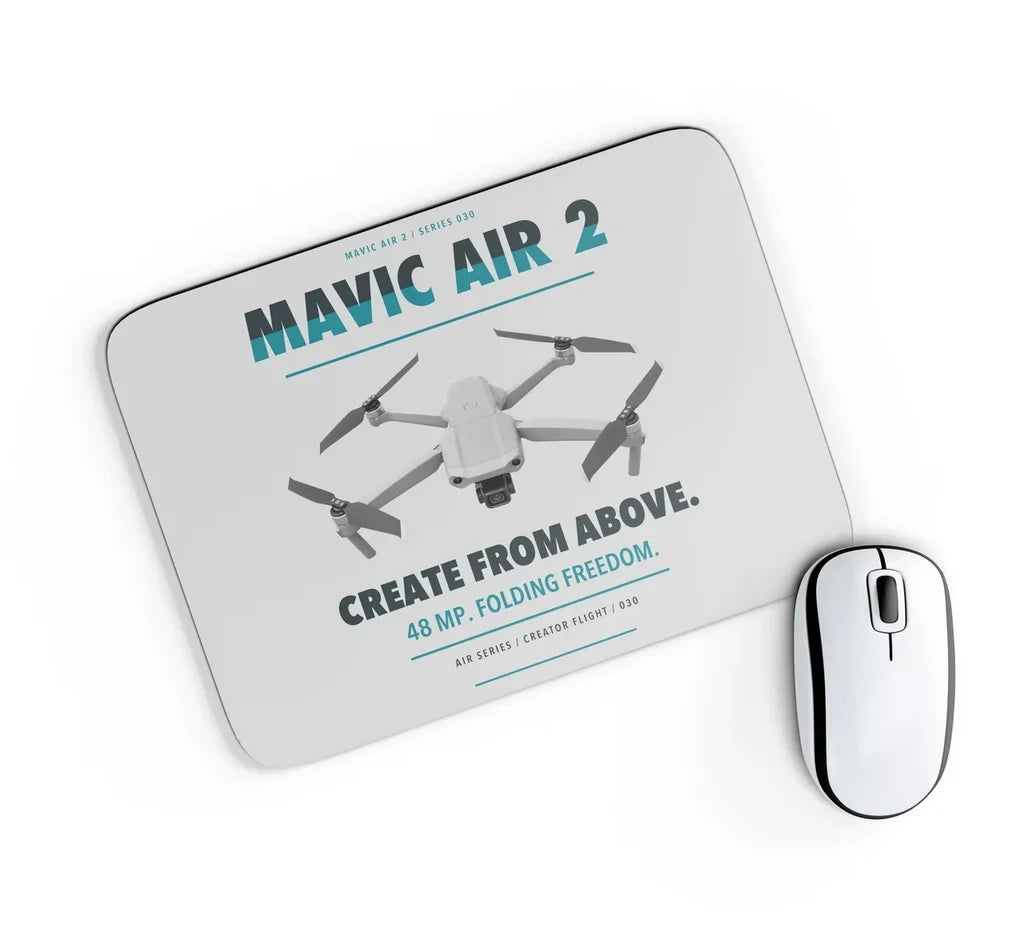 DJI Mavic Air 2 design on light gray rectangle mouse pad