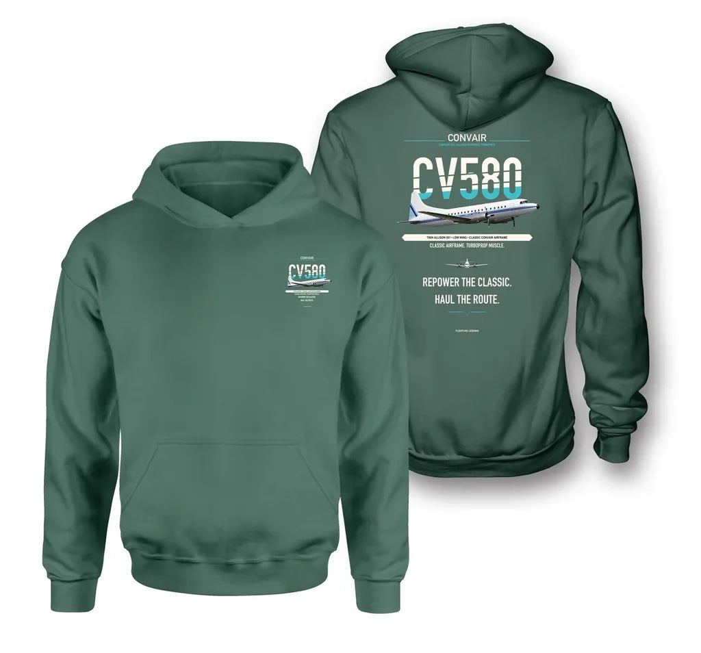 Convair 580 design on green hoodie