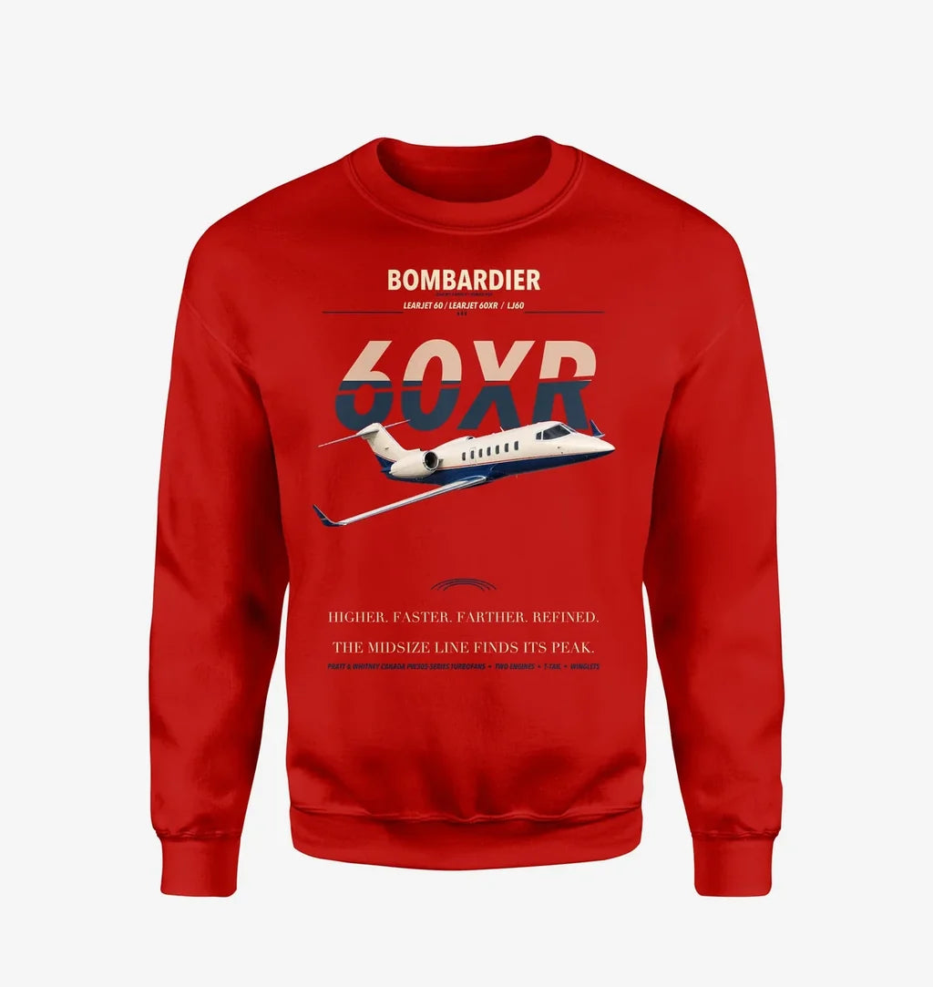 Bombardier Learjet 60XR design on red sweatshirt