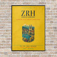 Thumbnail for Zurich Airport ZRH vertical canvas print - framed - yellow background