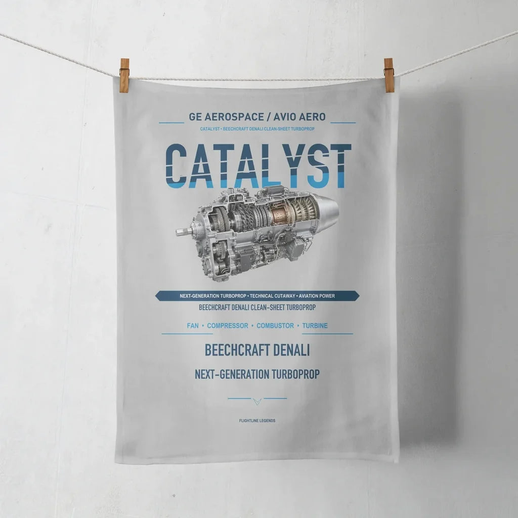 CATALYST design on light gray towel