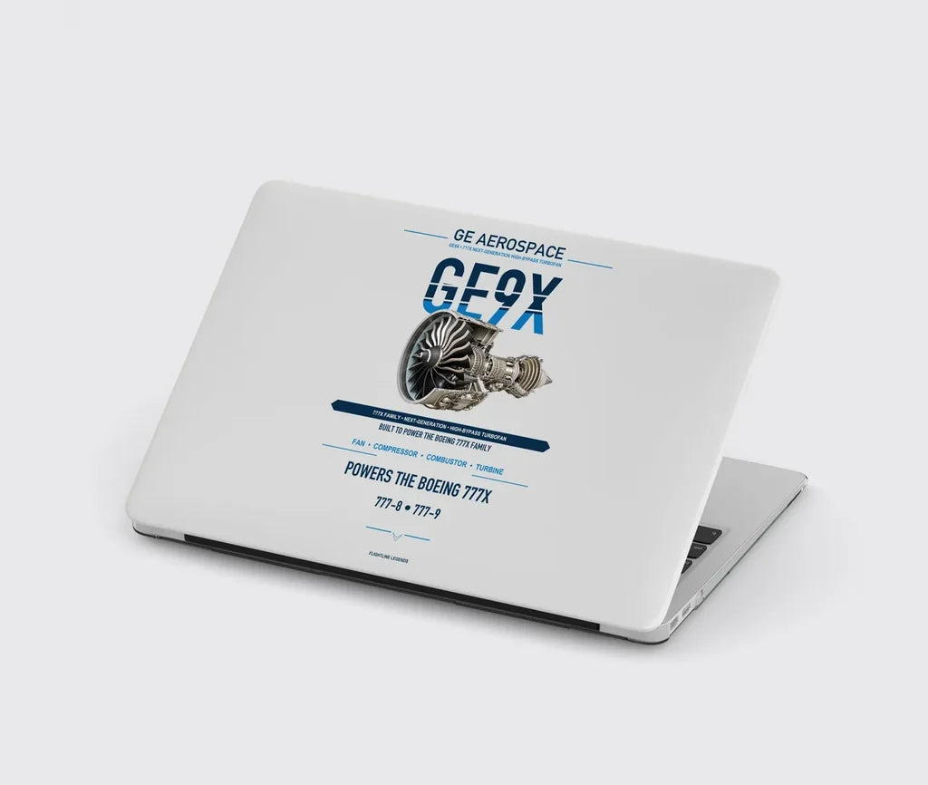 GE9X design on light gray MacBook case
