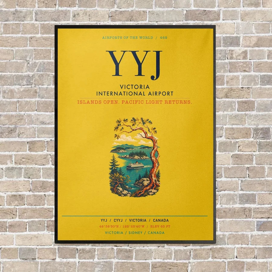 Victoria International Airport YYJ vertical canvas print - framed - yellow background