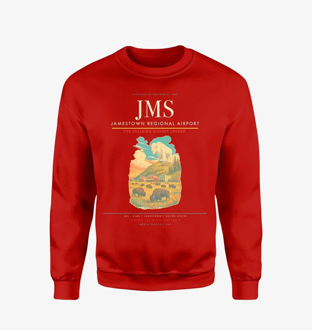 Jamestown Regional Airport (JMS) design on red sweatshirt