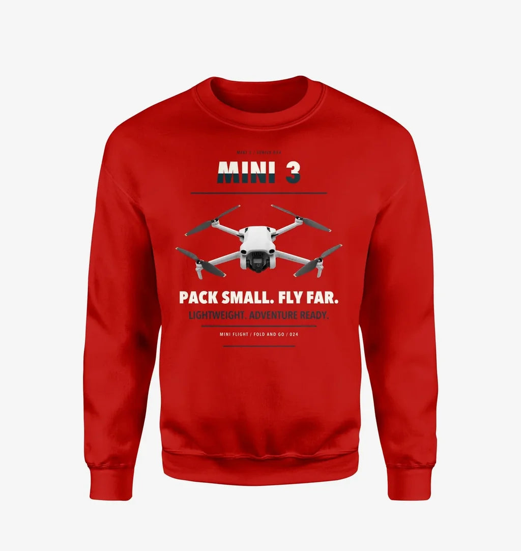 DJI Mini 3 design on red sweatshirt