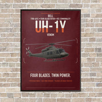 Thumbnail for Bell UH-1Y Venom vertical canvas print - framed - dark red background