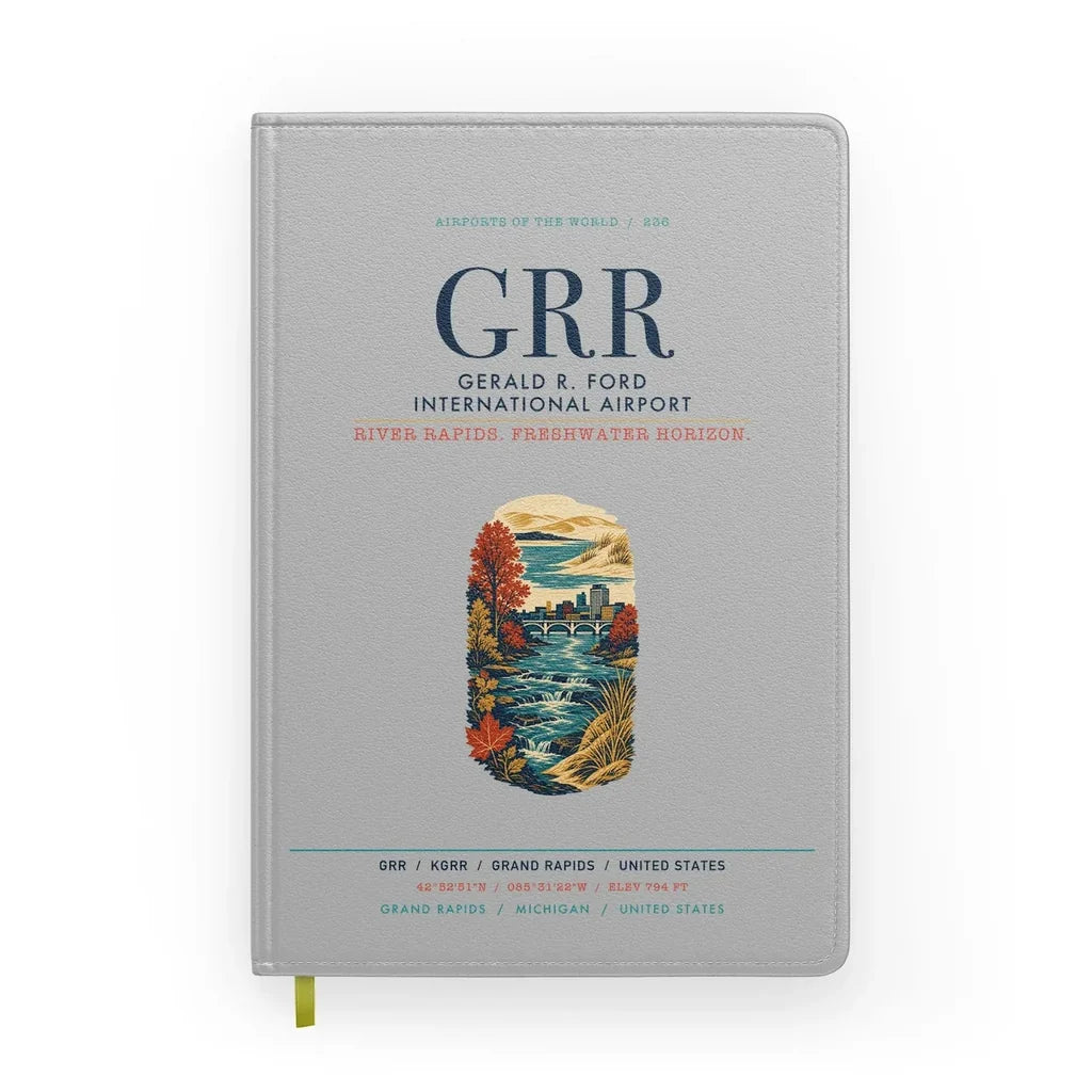 Gerald R. Ford International Airport Grand Rapids (GRR) design on light gray notebook