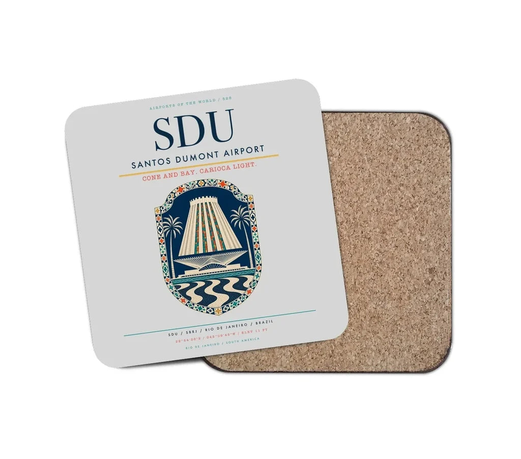 Santos Dumont Airport (SDU) design on light gray 1 piece coaster