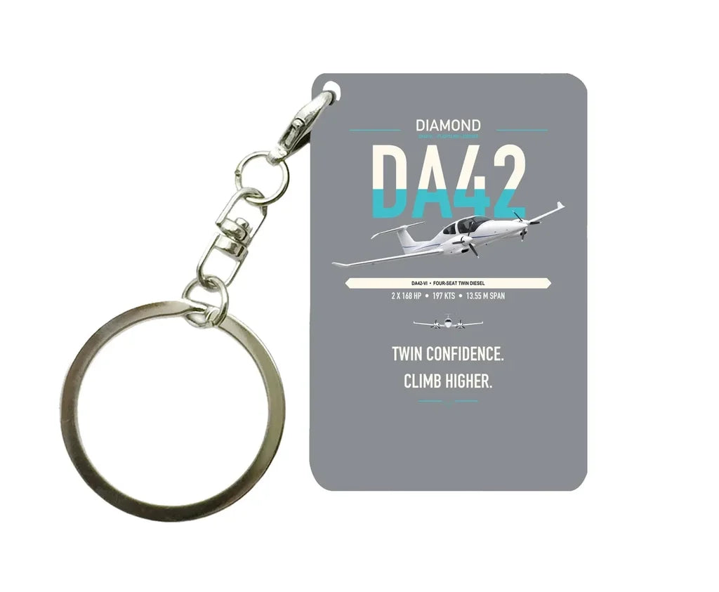 Diamond DA42-VI design on gray designed key chain, double-side print