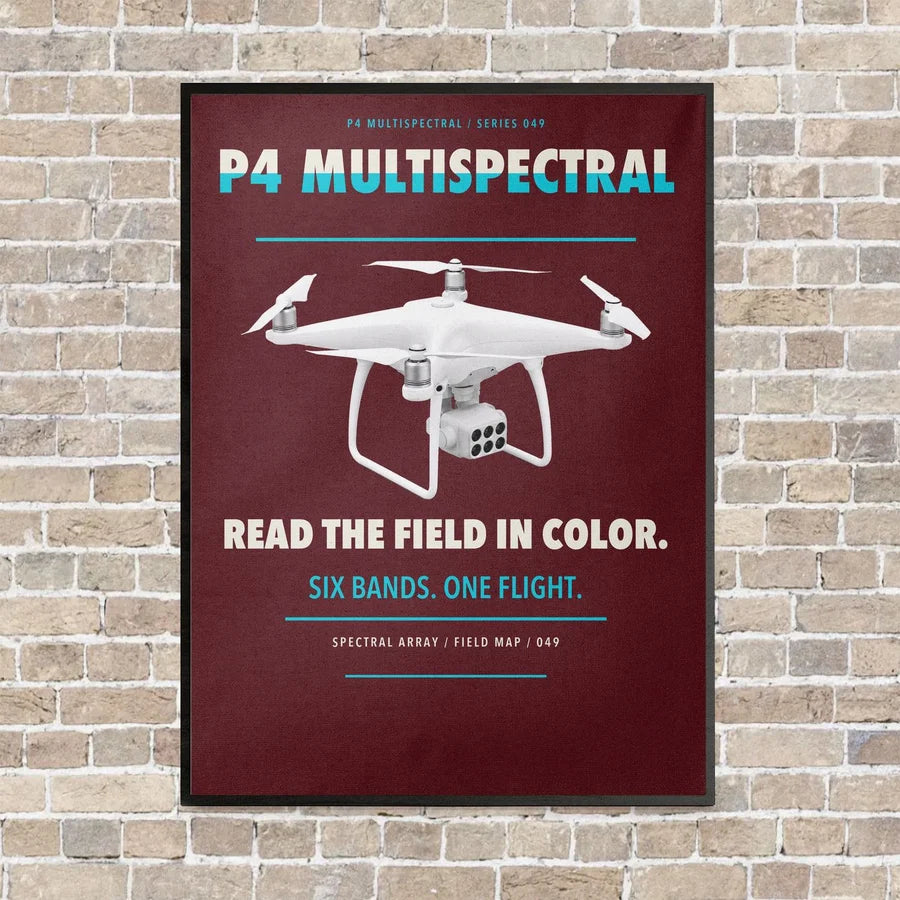 DJI P4 Multispectral vertical canvas print - framed - dark red background