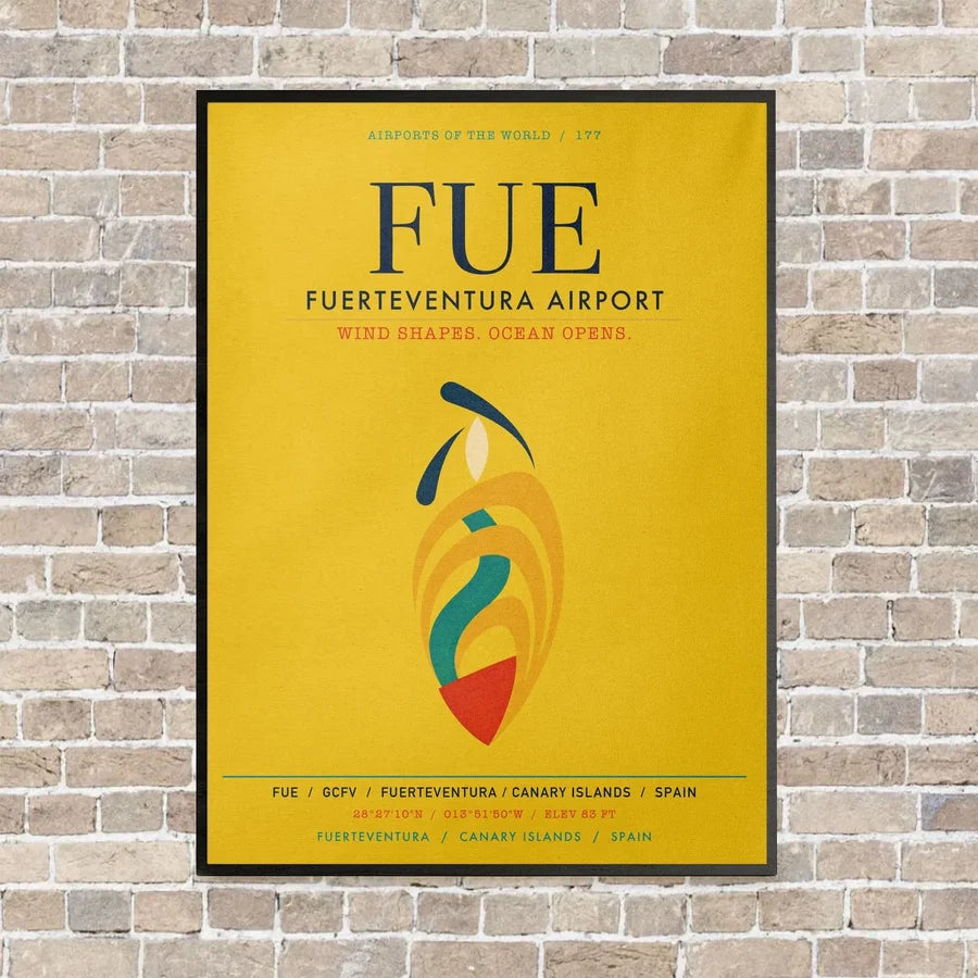 Fuerteventura Airport FUE vertical canvas print - framed - yellow background