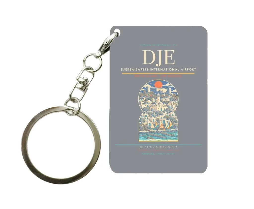 Djerba-Zarzis International Airport DJE Key Chain design on gray key chain