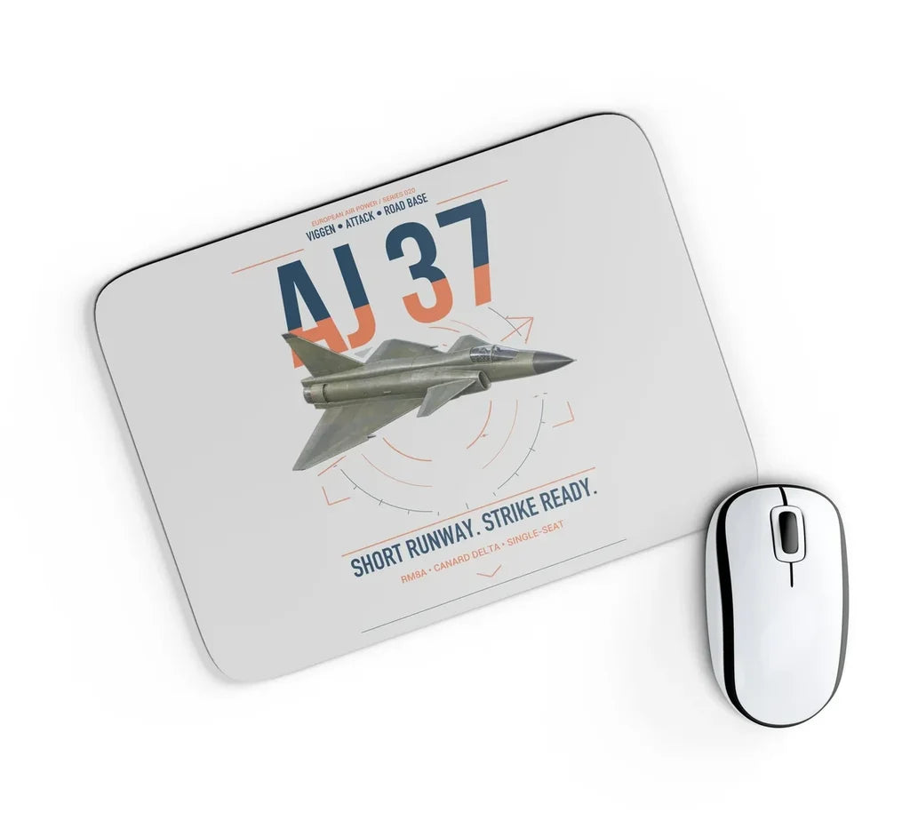 Saab AJ 37 Viggen design on light gray rectangle mouse pad