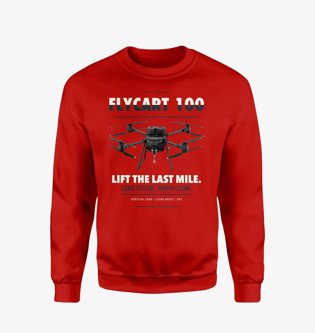 DJI FlyCart 100 design on red sweatshirt