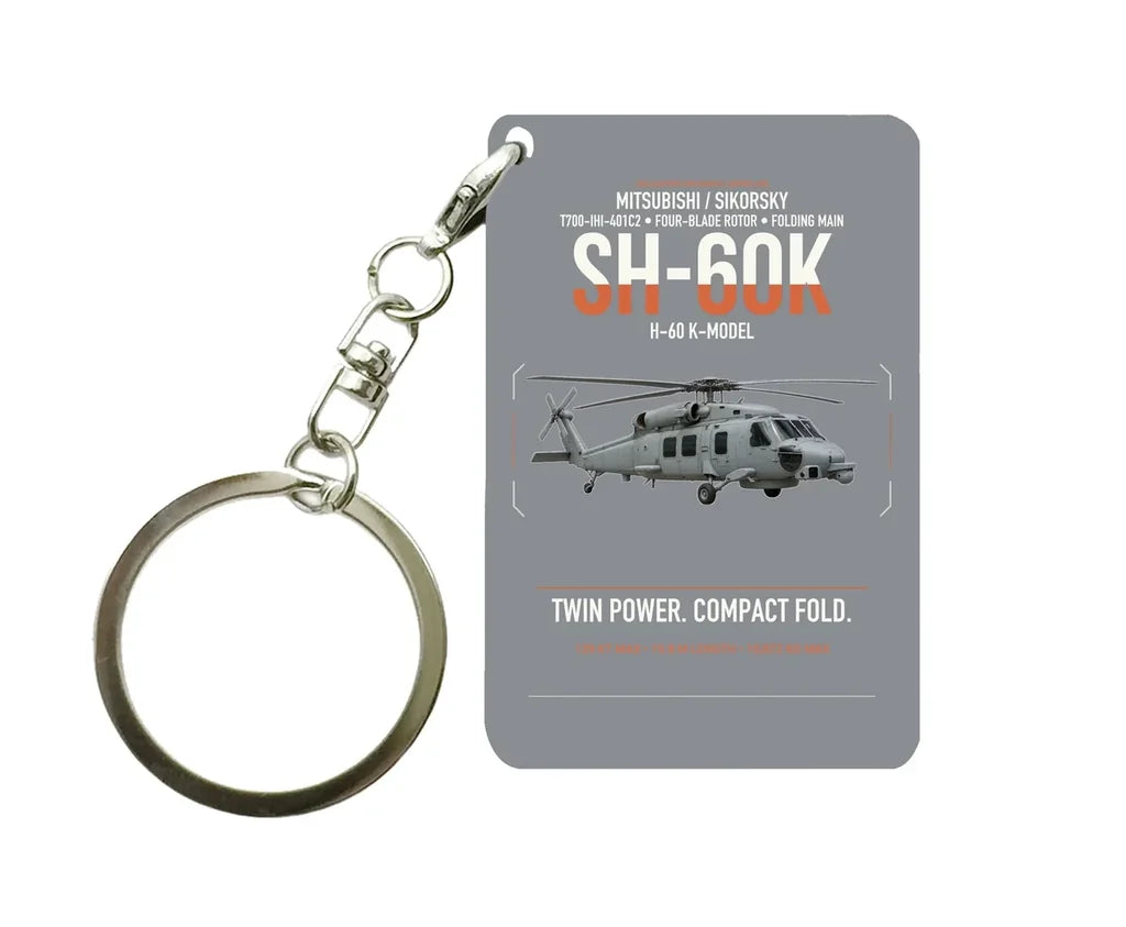 Mitsubishi Sikorsky SH-60K design on gray designed key chain, double-side print